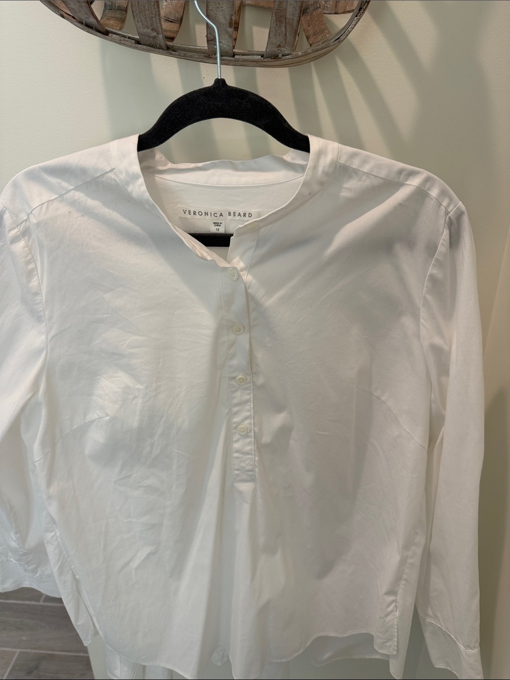 Veronica Beard White Band-Collar Casual Button-Down Shirt